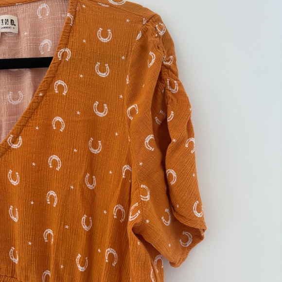 Idyllwind by Miranda Lambert XL Horseshoe Print Dress Smocked Waist V-Neck - Picture 4 of 11